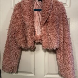 Dolls Kill light pink faux fur crop Jacket